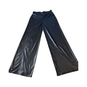 Boohoo Black‎ Faux Leather Wide Leg Trousers Womens Size 10